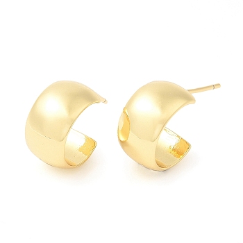 Brass Round Stud Earrings, Half Hoop Earrings, Long-Lasting Plated, Lead Free & Cadmium Free, Real 18K Gold Plated, 19x10.5mm