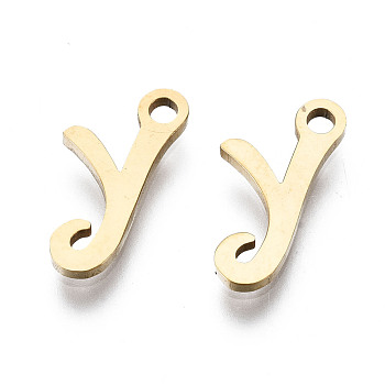 201 Stainless Steel Charms, Laser Cut, Alphabet, Golden, Letter.Y, 12.5x6x1mm, Hole: 1.4mm