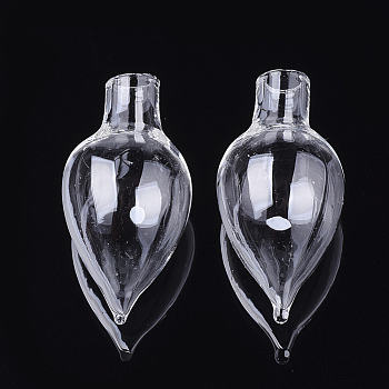 Handmade One Hole Blown Glass Bottles, for Glass Vial Pendants Making, Teardrop, Clear, 38x19mm, Hole: 5.5mm