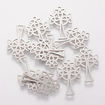 201 Stainless Steel Pendants, Cross, Stainless Steel Color, 21.5x13x1.1mm, Hole: 1.5mm