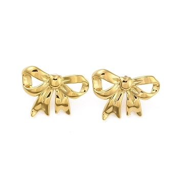 Stainless Steel Earrings, Bowknot, Real 18K Gold Plated, 23x30.5mm