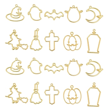 Halloween Zinc Alloy Open Back Bezel Pendants, For DIY UV Resin, Epoxy Resin, Pressed Flower Jewelry, Golden, 20pcs/Box