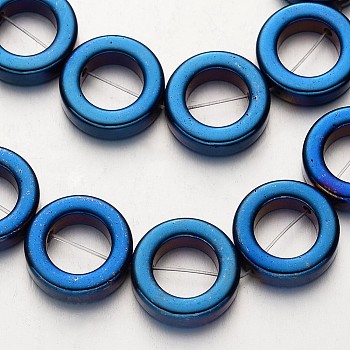 Electroplate Non-magnetic Synthetic Hematite Beads Strands, Ring, Blue Plated, 14x4mm, Hole: 1mm, about 29pcs/strand, 15.7 inch