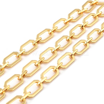 Brass Link Chains, Long-Lasting Plated, Unwelded, Rectangle & Polygon, with Spool, Cadmium Free & Nickel Free & Lead Free, Real 18K Gold Plated, Link: 10x5.5x1.5mm, 16.5x9x1.5mm(CHC-C020-17G-NR)