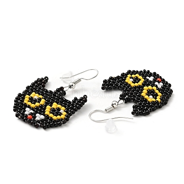 Glass Seed Braided Cat Dangle Earrings(EJEW-B012-11)-3