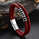 bracelet multi-rangs double couche en cuir perlé tête de mort en acier inoxydable(SKUL-PW0004-26B-02)-1
