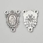 Zinc Alloy Chandelier Component Links, Oval with Virgin Pattern, Antique Silver, 23.5x17x1.7mm, Hole: 2mm(FIND-WH20007-101A-AS)