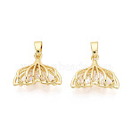 Brass Micro Pave Clear Cubic Zirconia Pendants, Fishtail Charms, Real 18K Gold Plated, 13.5x16x5.5mm, Hole: 4.5x2.5mm(KK-N259-07G)