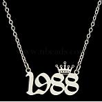 Crown Birth Year 201 Stainless Steel Pendant Necklaces for Women, Stainless Steel Color, Number 1988, 17.72 inch(45cm)(FS-WG4E8F2-49)
