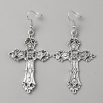 Bohemia Alloy Dangle Earrings for Women, Antique Silver & Platinum, Cross Pattern, 70.5mm, Pin: 0.8mm(EJEW-WH0009-42C)