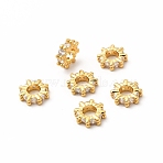 Brass Glass Spacer Beads, Large Hole Beads, Real 18K Gold Plated, 12x3.5mm, Hole: 5mm(KK-A178-06G)