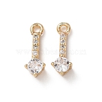 Brass Micro Pave Clear Cubic Zirconia Charms, Long-Lasting Plated, Rack Plating, Stick Charms, Golden, 12x4x3.5mm, Hole: 1.2mm(KK-C253-07G)