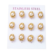 PVD Vacuum Plating 304 Stainless Steel Stud Earring, with Plastic Imitation Pearl, Oval, Golden, 11.8x9.8mm, 12pcs/set(EJEW-C099-01G)