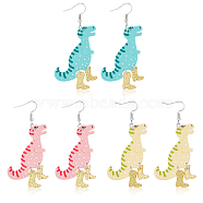 ANATTASOUL 3 Pairs 3 Colors Dinosaur & High Heels Acrylic Dangle Earrings, Iron Jewelry for Women, Mixed Color, 76.5mm, Pin: 0.5mm, 1 pair/color(EJEW-AN0002-79)