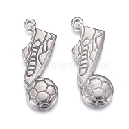 304 Stainless Steel Pendants, Football & Football Boots, Stainless Steel Color, 26x18x2.5mm, Hole: 1.6mm(STAS-F249-08P)