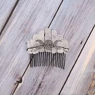 Raw Natural Quartz Crystal Hair Combs, with Metal Triple Moon, Hair Accessories for Women Girl, 80x80x20mm(PW-WG99718-10)