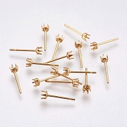 304 Stainless Steel Stud Earring Settings, Real 24K Gold Plated, 13x3mm, Pin: 0.8mm, Tray: 2.5mm(X-STAS-G174-17G)