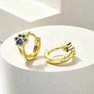 Brass Cubic Zirconia Hoop Earrings, Paw Print, Real 18K Gold Plated, 12x7.5mm(EJEW-M047-10G)