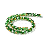 Handmade Gold & Silver Foil Lampwork Beads, Round, Green, 10~10.5mm, Hole: 1.6~1.8mm, about 40pcs/strand, 14.57 inch(37cm)(GLAA-G107-07B-03)