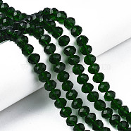 Glass Beads Strands, Faceted, Rondelle, Dark Green, 10x8mm, Hole: 1mm, about 65~66pcs/strand, 20.8~21.2 inch(53~54cm)(X-EGLA-A034-T10mm-D24)