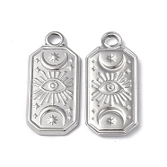 Non-Tarnish 304 Stainless Steel Pendants, Rectangle with Moon & Eye, Stainless Steel Color, 23x11x2mm, Hole: 2mm(STAS-C066-23P)