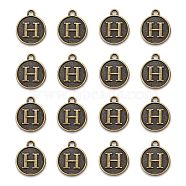 Alloy Pendant Cabochon Settings, For Enamel, Cadmium Free & Lead Free, Flat Round with Letter, Antique Bronze, Letter.H, 14x12x2mm, Hole: 1.5mm(PALLOY-N156-01H-AB)