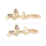 Brass Micro Pave Colorful Cubic Zirconia Links Connectors, Butterfly, Real 18K Gold Plated, 10x27.5x2.5mm, Hole: 1.4mm(KK-Z019-10G)
