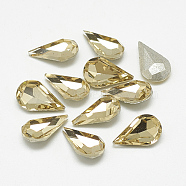 Pointed Back Glass Rhinestone Cabochons, Back Plated, Faceted, teardrop, Coffee, 8x5x3mm(RGLA-T082-5x8mm-04)