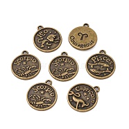 Tibetan Style Alloy Pendants, Flat Round with Mixed Constellation/Zodiac Sign, Cadmium Free & Nickel Free & Lead Free, Antique Bronze, 20x17x2mm, Hole: 2mm, about 175pcs/500g(PALLOY-E196-AB-NF)