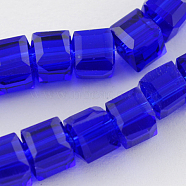 Glass Bead Strands, Faceted, Cube, Blue, 5~6x5~6x5~6mm, Hole: 1mm, 95~100pcs/strand, 54~57cm(GLAA-R041-6x6mm-22)