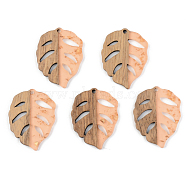 Transparent Resin & Walnut Wood Pendants, with Gold Foil, Leaf, Dark Salmon, 37x28x3mm, Hole: 2mm(RESI-S389-003A-B04)
