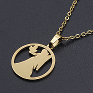 201 Stainless Steel Pendants Necklaces, with Cable Chains and Lobster Claw Clasps, Flat Round with Constellation/Zodiac Sign, Virgo, 15-3/4 inch(40cm), 1.5mm(NJEW-S105-JN626-6G)