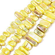 Natural Freshwater Shell Beads Strands, AB Color, Dyed, Nugget Stick, Yellow, 8~25x6~10x2~6mm, Hole: 0.5mm, about 46~49pcs/strand, 13.98 inch~14.56 inch(35.5~37cm)(SHEL-N026-123A)