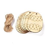 DIY Crafts Easter Egg Shape Cutouts Pendants, with Hemp Rope, Wave Pattern, 74~84x58~68x2~2.5, Hole: 2.5~3mm, 10pcs/bag(AJEW-P087-B02-10)