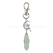 Pointed Natural Green Aventurine Pendant Decorations, with Alloy Pendants and Swivel Lobster Claw Clasps, Fairy and Bullet, 87mm(HJEW-JM01688-04)