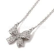 304 Stainless Steel Pendant Necklaces, Brass Micro Pave Clear Cubic Zirconia Pendant Necklaces, Bowknot, 18.70 inch(47.5cm) Pendant: 17.5x18mm(NJEW-U002-12P)