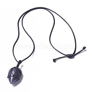 Natural Amethyst Beaded Pendant Necklaces, Adjustable, with Waxed Cord, teardrop, 18.1~29.9 inch(46~76cm), 2mm(NJEW-G324-B07)