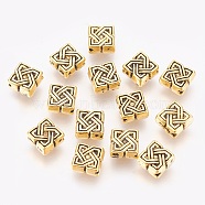 Tibetan Style Alloy Beads, Antique Golden Color, Lead Free & Cadmium Free, Rhombus, Size: about 7mm in diameter, 4mm thick, hole: 1mm(GLF0867Y)
