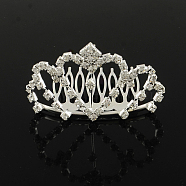 Fashionable Wedding Crown Rhinestone Hair Combs, Bridal Tiaras, Child Tiaras, with Iron and Brass Base, Crystal, 40x65mm(OHAR-R271-01)