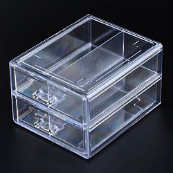 Double Layer Polystyrene Plastic Bead Storage Containers, with 2 Compartments Organizer Boxes, Rectangle Drawer, Clear, 19.4x15.2x11.5cm(CON-N011-044)