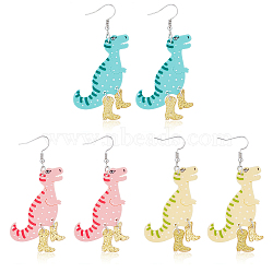 3 Pairs 3 Colors Dinosaur & High Heels Acrylic Dangle Earrings, Iron Jewelry for Women, Mixed Color, 76.5mm, Pin: 0.5mm, 1 pair/color(EJEW-AN0002-79)