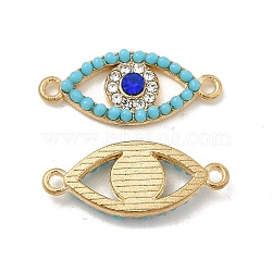 Alloy Connector Charms with Capri Blue Rhinestone and Synthetic Turquoise, Eye Links, Nickel, Golden, 24x10x3mm, Hole: 1.5mm(FIND-H039-35G)