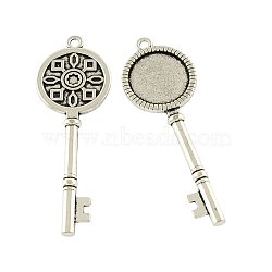 Tibetan Style Alloy Skeleton Key Big Pendant Cabochon Settings, Cadmium Free & Lead Free, Antique Silver, Tray: 20mm, 70x25x5.5mm, Hole: 3mm, about 56pcs/500g(TIBEP-Q043-078-RS)