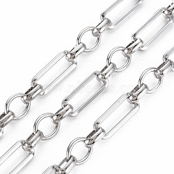 Brass & Iron Rectangle & Oval Link Chains, with Spool, Unwelded, Real Platinum Plated, 23x9x2mm, 10.5x7.5x3mm, 13x10x2mm, about 32.81 Feet(10m)/Roll(CH-S128-05)