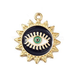 Alloy Enamel Pendants, Golden, Flower with Evil Eye, Black, 21.5x19x1.5mm, Hole: 1.5mm(PALLOY-K253-05G)