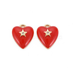 Brass Micro Pave Clear Cubic Zirconia Charms, with Enamel, Nickel Free, Heart with Star, Real 18K Gold Plated, 13x11x3mm, Hole: 1.2mm(KK-S356-611G-NF)