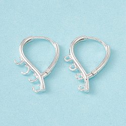 Brass Hoop Earring Finding, with Horizontal Loops, Teardrop, Cadmium Free & Lead Free, 925 Sterling Silver Plated, 22x16x2mm, Hole: 1.6mm, Pin: 0.8mm(KK-A172-23S)