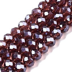 Electroplate Glass Beads Strands, Pearl Luster Plated, Faceted, Rondelle, Old Rose, 6x5mm, Hole: 1mm, about 84~85pcs/strand, 41.5~42cm(EGLA-A044-T6mm-A13)