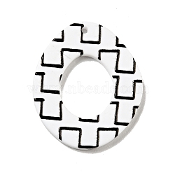 Printed Acrylic Pendants, Oval with Geometry Pattern, Black, 31.5x27x2mm, Hole: 1.5mm(SACR-G018-10B)