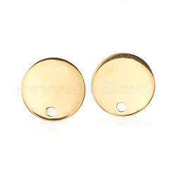 304 Stainless Steel Stud Earring Findings, with Flat Plate, Ear Nuts/Earring Backs, Flat Round, Real 18K Gold Plated, 8mm, Hole: 1mm, Pin: 0.8mm,(STAS-Q223-08B)